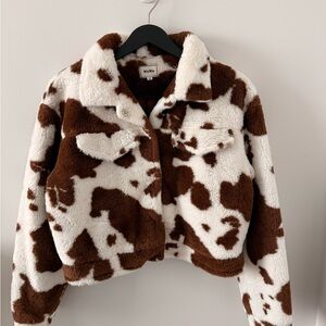 Cow Print Faux Fur Jacket